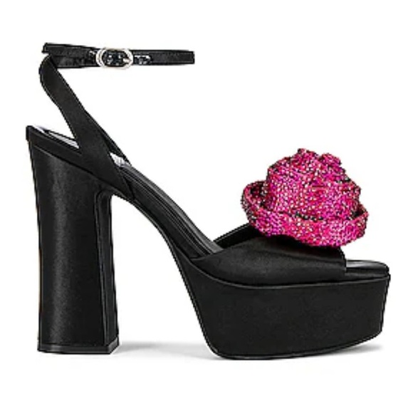 JEFFREY CAMPBELL Freesia Platform Sandal in Black Satin Fuchsia - Picture 1 of 7